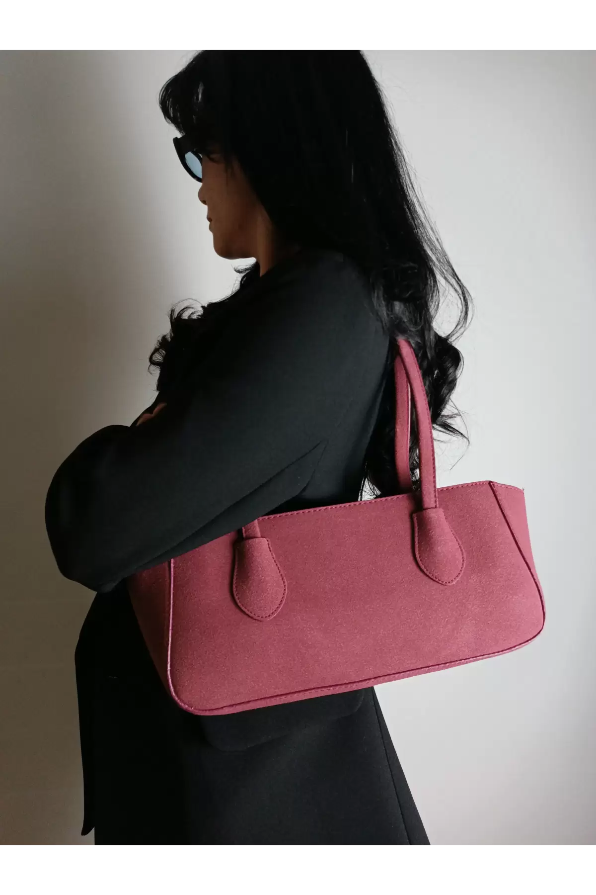 Vanilia Bordo Süet Retro Pinterest Kadın El Ve Omuz Çantası