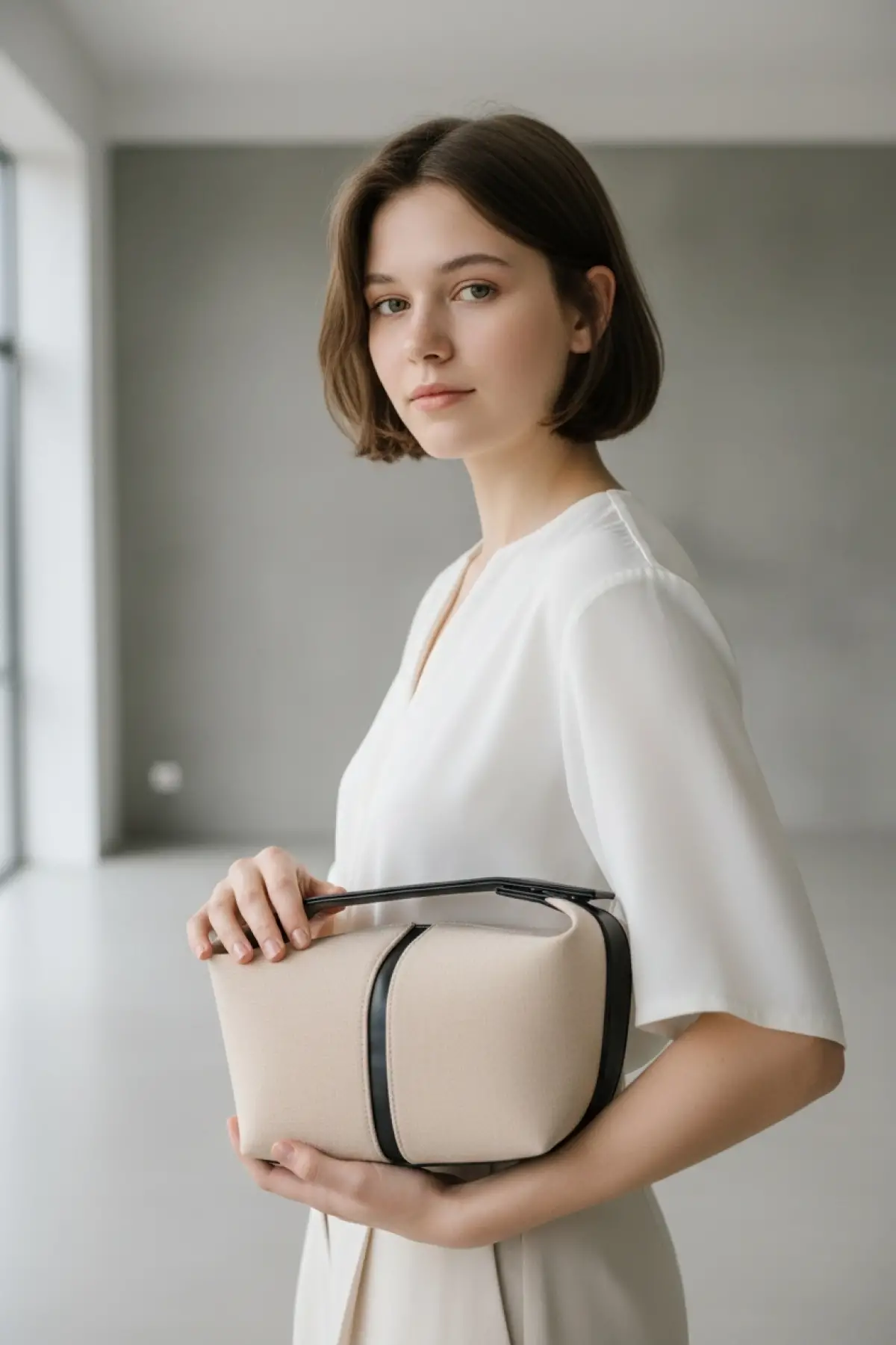 Vera Kanvas Krem-siyah Kadın El Çantası