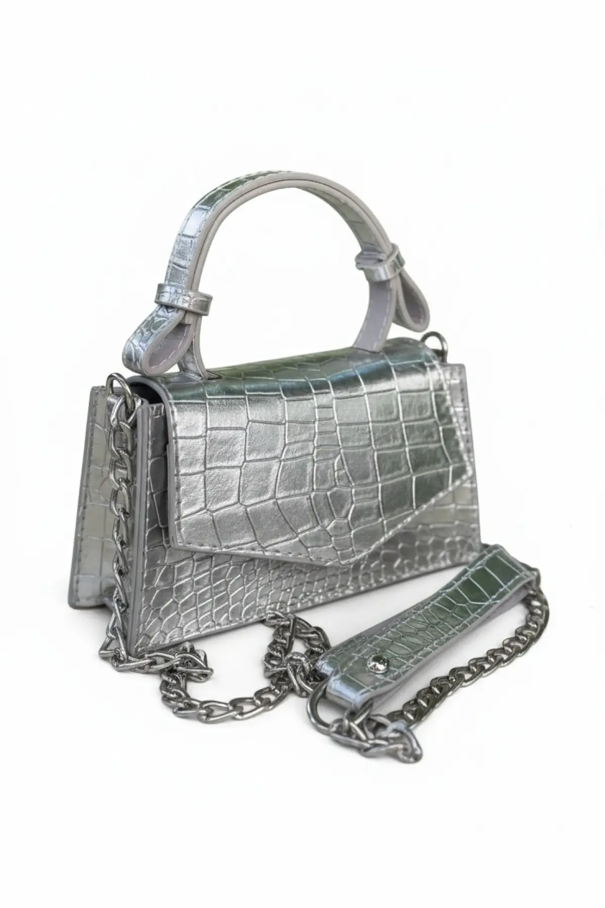 Zeus Gümüş Croco Zincir Askılı Kadın El Kol Ve Omuz Çantası