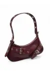 Casey Bordo Süet-Cilt Kemer Detaylı Kadın Baget Omuz Çantası