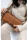 Sahra Asymmetrical Brown Skin Womens Shoulder Bag with Front Lock Accessories