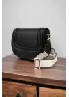 Hola Black Skin Canvas Stripe Strap Womens Trend Shoulder Bag