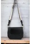 Hola Black Skin Canvas Stripe Strap Womens Trend Shoulder Bag