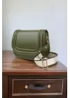 Hola Khaki Skin Canvas Stripe Strap Womens Trendy Shoulder Bag
