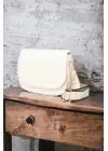 Hola Cream Skin Canvas Stripe Strap Womens Trendy Shoulder Bag