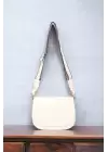 Hola Cream Skin Canvas Stripe Strap Womens Trendy Shoulder Bag