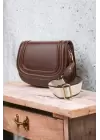 Hola Bitter Brown Skin Canvas Stripe Strap Womens Trendy Shoulder Bag
