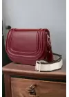 Hola Burgundy Skin Canvas Stripe Strap Womens Trend Shoulder Bag