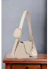Love Krem Kalp Detaylı Cüzdanlı Baget EL Ve Omuz Çantası
