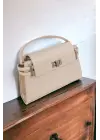 Arte Mini Önden Kilit Kapamalı Ayarlanabilir Askılı Bej Cilt Trend Kadın El Ve Omuz Çantası