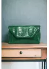 Suffle Green Croco Pattern Womens Shoulder Bag with Chain Strap