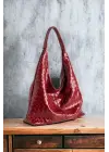 Liya Bordo Örgü Desen Shopper Kadın Omuz Çantası
