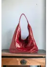 Liya Bordo Örgü Desen Shopper Kadın Omuz Çantası