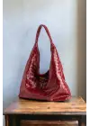 Liya Bordo Örgü Desen Shopper Kadın Omuz Çantası