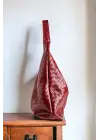 Liya Bordo Örgü Desen Shopper Kadın Omuz Çantası