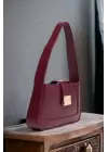 Lena Burgundy Metal Buckle Baguette Womens Hand and Shoulder Bag