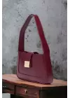 Lena Burgundy Metal Buckle Baguette Womens Hand and Shoulder Bag
