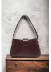 Lena Bitter Brown Baguette Womens Hand and Shoulder Bag with Metal Buckle