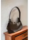 Davina Bitter Brown Matte Patent Leather Lock Strap Baguette Womens Shoulder Bag