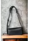 Becha Black Matte Asymmetrical Womens Baguette Shoulder Bag