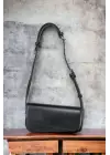Becha Black Matte Asymmetrical Womens Baguette Shoulder Bag