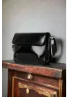 Majeste Black Shiny Patent Leather Womens Shoulder Bag