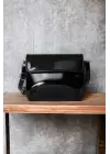 Majeste Black Shiny Patent Leather Womens Shoulder Bag