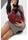 Hilary Claret Red Patterned Womens Handbag with Knot Detail