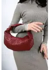Hilary Claret Red Patterned Womens Handbag with Knot Detail