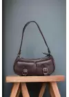 Bridget Bitter Brown Baguette Womens Shoulder Bag with Front Belt Pocket