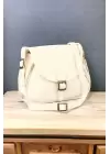 Kiwin Buckle Detailed Adjustable Strap Postman Cream Skin Trend Womens Shoulder Bag