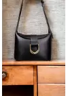 Amy Black Leather Box Form Womens Shoulder Bag with Buckle Accessories