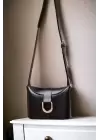 Amy Black Leather Box Form Womens Shoulder Bag with Buckle Accessories