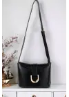 Amy Black Leather Box Form Womens Shoulder Bag with Buckle Accessories