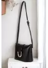 Amy Black Leather Box Form Womens Shoulder Bag with Buckle Accessories