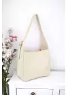Marlene Cream Soft Leather Midi Size Puppy Womens Shoulder Bag with Buckle Accessories