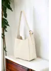 Marlene Cream Soft Leather Midi Size Puppy Womens Shoulder Bag with Buckle Accessories