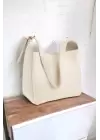 Marlene Cream Soft Leather Midi Size Puppy Womens Shoulder Bag with Buckle Accessories