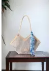 Joyce Blue Striped Scarf Detailed Asymmetrical Womens Shoulder Bag