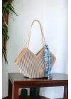Joyce Blue Striped Scarf Detailed Asymmetrical Womens Shoulder Bag