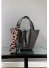 Zoey Black Womens Hand and Shoulder Bag with Scarf Detail and Mini Lock Accessory