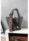 Zoey Black Womens Hand and Shoulder Bag with Scarf Detail and Mini Lock Accessory