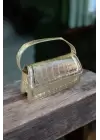 Kate Gold Croco Cross-Strap Womens Shoulder Bag