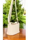 Toile Cream Detailed Canvas Double Strap Womens Handbag and Shoulder Bag