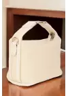 Toile Cream Detailed Canvas Double Strap Womens Handbag and Shoulder Bag