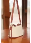Toile Brown Detailed Canvas Double Strap Womens Handbag and Shoulder Bag