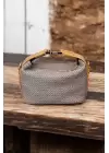 Toile Dark Mink-tan Straw Patterned Lock Handle Womens Handbag and Shoulder Bag