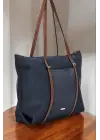 Lacey Lacivert-Taba Şeritli Shopper Kadın Omuz Çantası