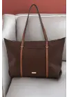 Lacey Kahve-Taba Şeritli Shopper Kadın Omuz Çantası