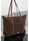 Lacey Kahve-Taba Şeritli Shopper Kadın Omuz Çantası